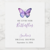 Hij geeft haar vlinders Vrijgezellenfeest vlinder Wijn Etiket (Enkel label)