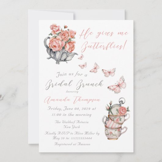 Hij geeft me Butterflies Magical Tea Floral Shower Kaart (Voorkant)