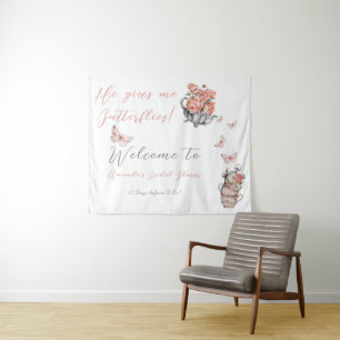 Hij geeft me Butterflies Tea Floral Shower Backdro Wandkleed