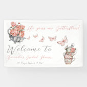 Hij geeft me Butterflies Tea Floral Shower Welkom Spandoek (Horizontaal)