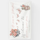 Hij geeft me Butterflies Tea Floral Shower Welkom Spandoek (Verticaal)