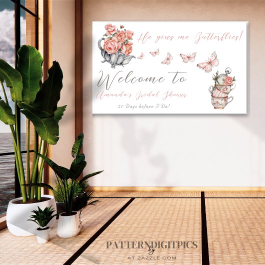 Hij geeft me Butterflies Tea Floral Shower Welkom Spandoek