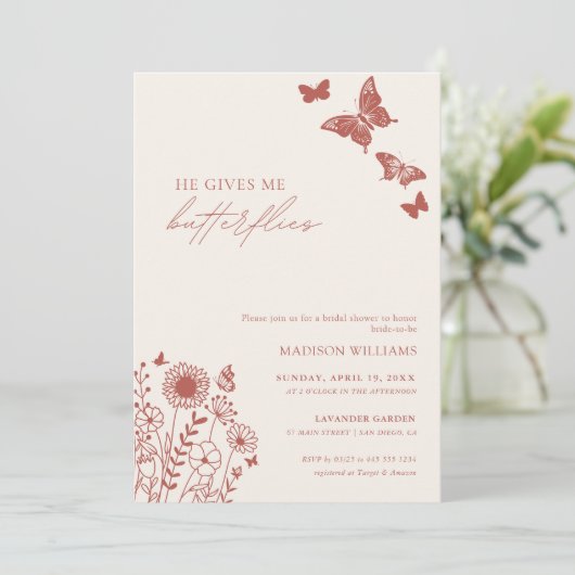 Hij geeft me Butterflies Vrijgezellenfeest Kaart (Staand voorkant)