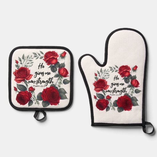 Hij geeft me nieuwe kracht ovenwant & pannenlap set (Voorkant)