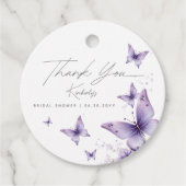 Hij geeft me paarse vlinders Bruids douche Bedankjes Labels (Voorkant)