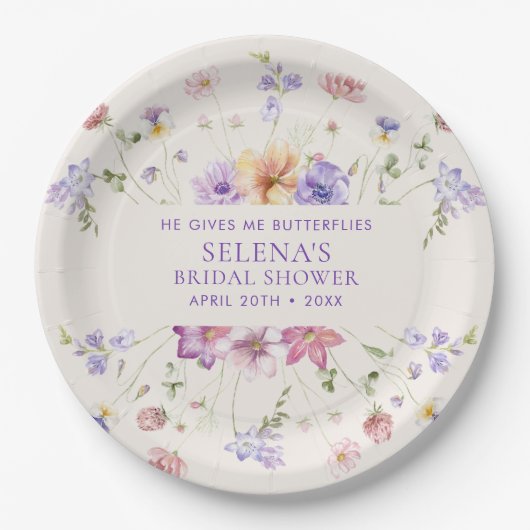 Hij Geeft Me Paarse Vlinders Bruidsjurk Feest Papieren Bordje (Voorkant)