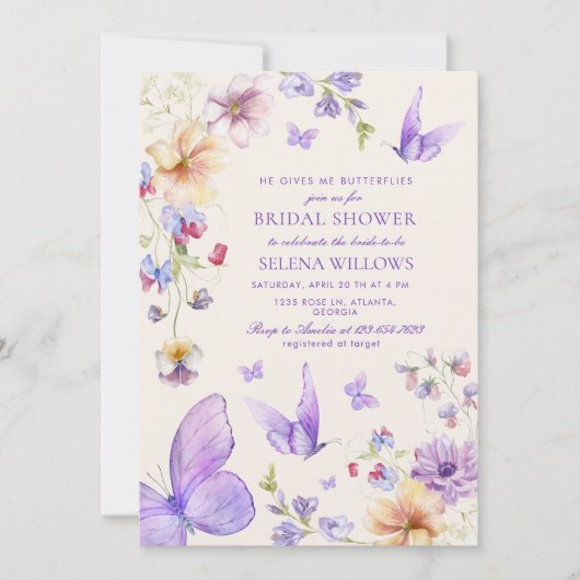 Hij geeft me Paarse vlinders Vrijgezellenfeest Kaart (Voorkant)