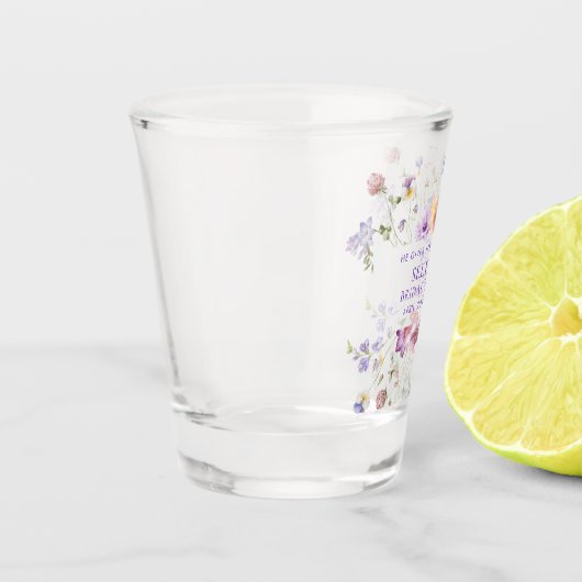 Hij geeft me Paarse vlinders Vrijgezellenfeest Shot Glas (Links)