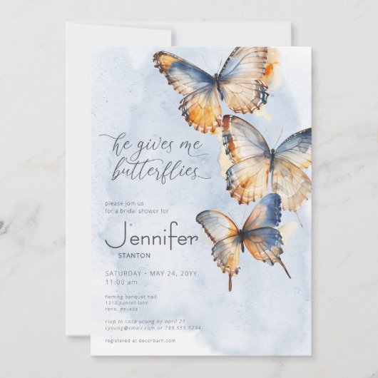 Hij geeft me vlinders blauw Vrijgezellenfeest Kaart (Voorkant)