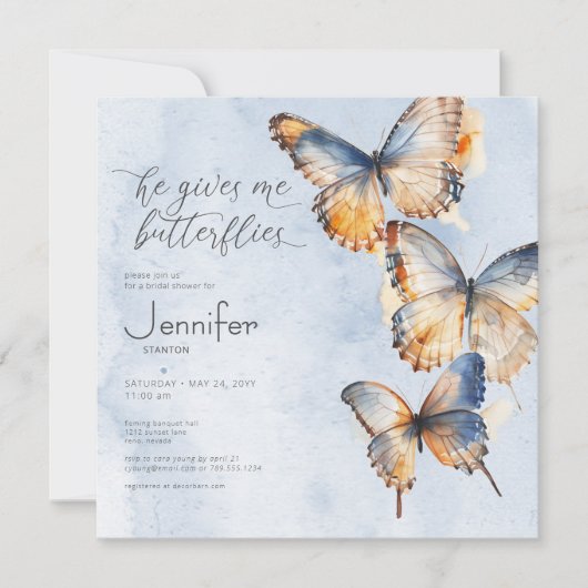 Hij geeft me vlinders blauw Vrijgezellenfeest Kaart (Voorkant)