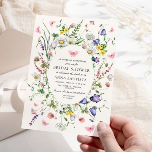 Hij geeft me vlinders  bloemenbruids showe kaart