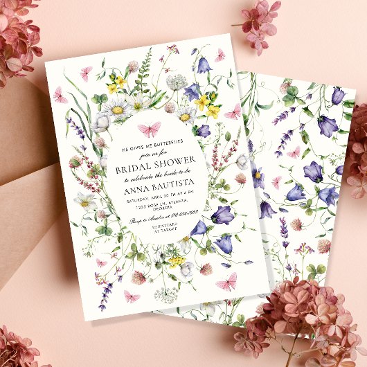 Hij geeft me vlinders  bloemenbruids showe kaart