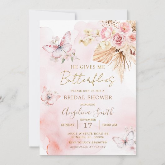 Hij geeft me vlinders Boho Vrijgezellenfeest Kaart (Voorkant)