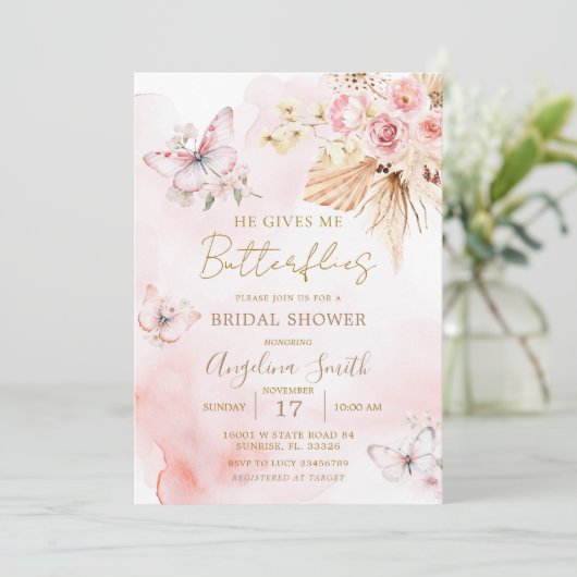 Hij geeft me vlinders Boho Vrijgezellenfeest Kaart (Staand voorkant)