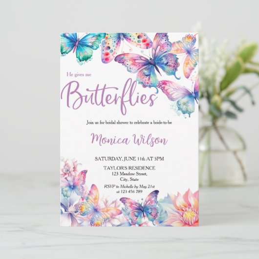 Hij geeft me vlinders botanische lentetuin kaart (Staand voorkant)