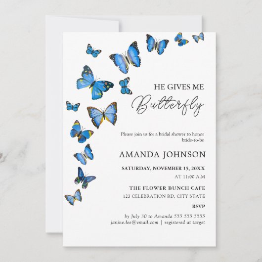 Hij geeft me vlinders bruids douche uitnodiging (Voorkant)