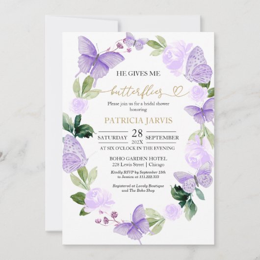 Hij geeft me vlinders bruids douche uitnodiging (Voorkant)