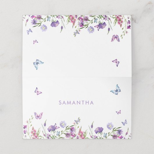 Hij Geeft Me Vlinders Bruidsbruiloft met Bloemen Plaatskaartje (Buitenkant ongevouwen)