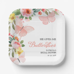 Hij Geeft Me Vlinders Bruidsfeest Bloemen Papieren Bordje