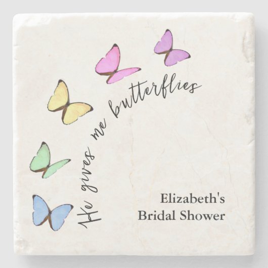 Hij Geeft Me Vlinders Bruidsfeest Stenen Onderzetter (Voorkant)