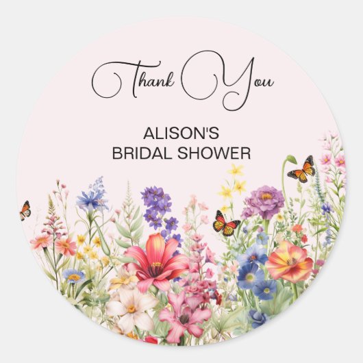 Hij Geeft Me Vlinders Bruidsfeest wilde bloemen Ronde Sticker (Voorkant)