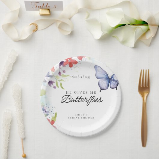Hij Geeft Me Vlinders Bruiloft Feest Papieren Bordje (Huwelijk)