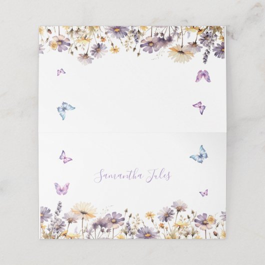 Hij Geeft Me Vlinders Bruiloft met Bloemen Plaatskaartje (Buitenkant ongevouwen)