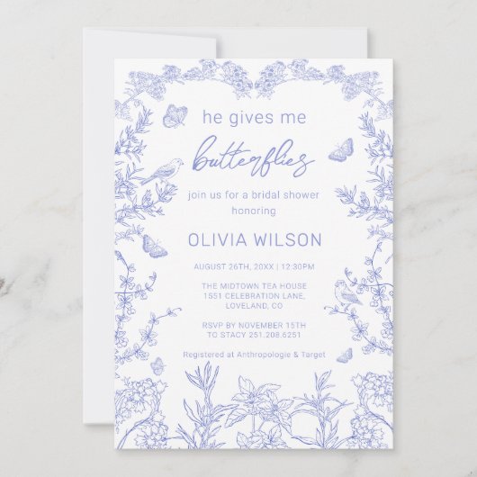 Hij geeft me vlinders Chinoiserie Vrijgezellenfees Kaart (Voorkant)
