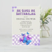Hij geeft me vlinders geruit Vrijgezellenfeest Kaart (Staand voorkant)