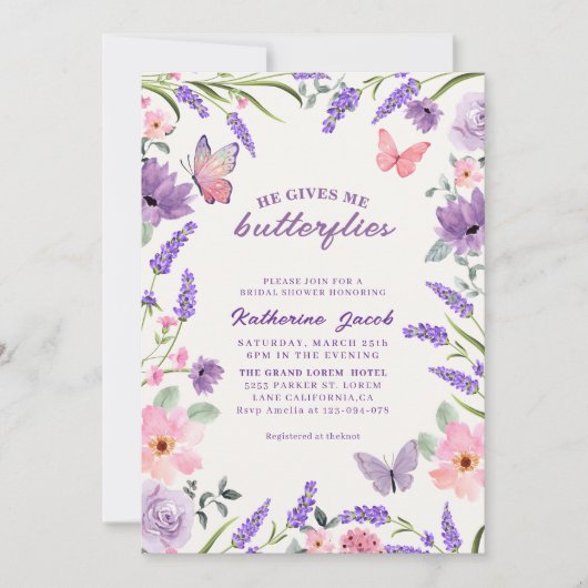Hij geeft me vlinders Lavendel vrijgezellenfeest Kaart (Voorkant)