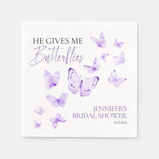 Hij geeft me vlinders | Lavendel Vrijgezellenfeest Servet (Voorkant)