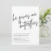 Hij geeft me vlinders minimalistisch Vrijgezellenf Kaart (Staand voorkant)