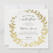 Hij geeft me vlinders modern gouden Vrijgezellenfe Kaart (Voorkant)