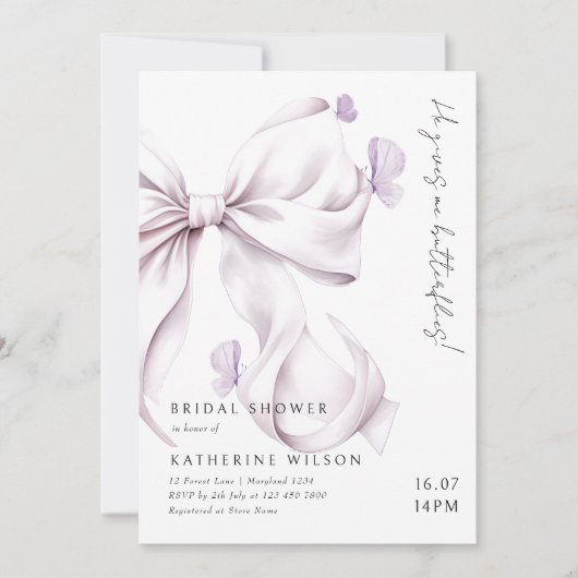 Hij geeft me vlinders Paarse strik Vrijgezellenfee Kaart (Voorkant)