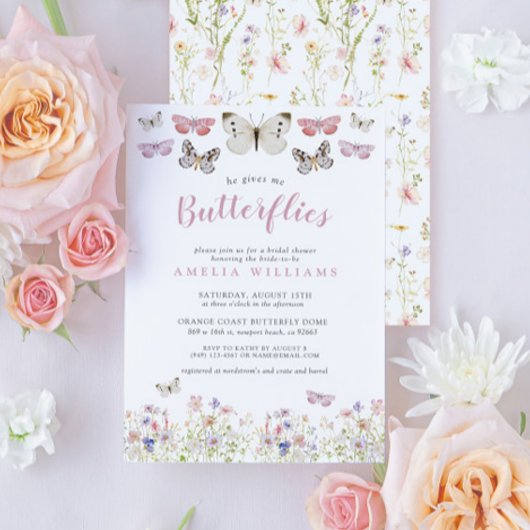 Hij geeft me vlinders roze bloemig Vrijgezellenfee Kaart