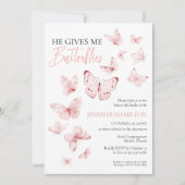Hij geeft me vlinders roze blos Vrijgezellenfeest Kaart (Voorkant)