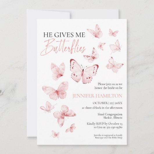 Hij geeft me vlinders roze blos Vrijgezellenfeest Kaart (Voorkant)