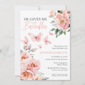 Hij geeft me vlinders roze blos Vrijgezellenfeest Kaart (Voorkant)