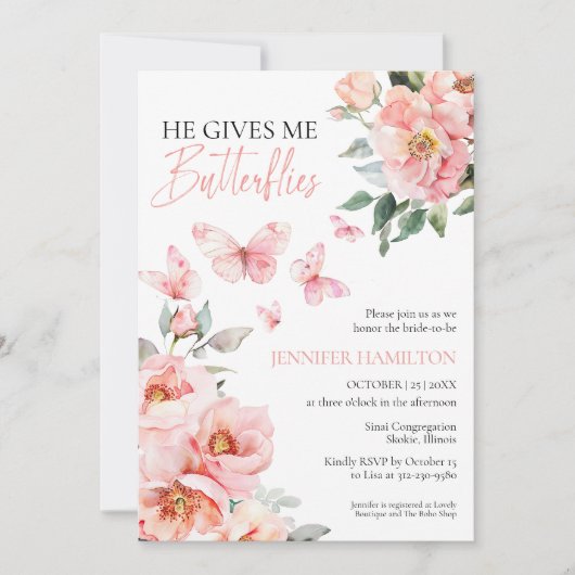 Hij geeft me vlinders roze blos Vrijgezellenfeest Kaart (Voorkant)