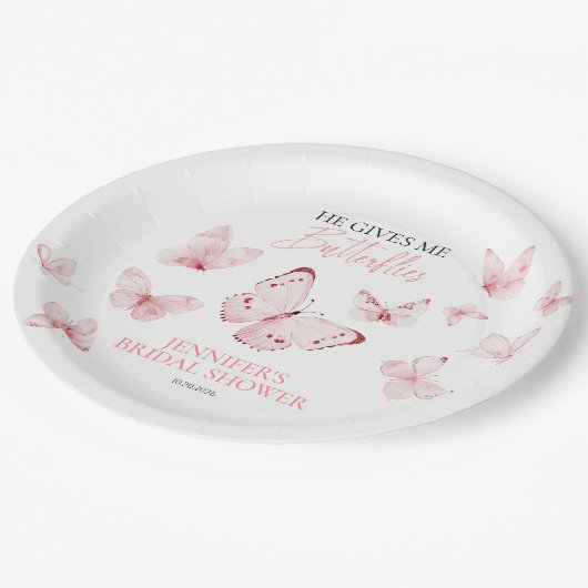Hij Geeft Me Vlinders Roze Blush Bruidsmeisjesfees Papieren Bordje (Gekanteld)