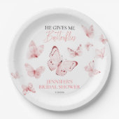 Hij Geeft Me Vlinders Roze Blush Bruidsmeisjesfees Papieren Bordje (Voorkant)