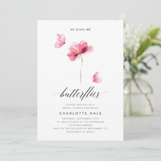 Hij geeft me vlinders roze Vrijgezellenfeest Kaart (Staand voorkant)