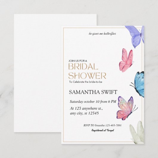 Hij geeft me vlinders Simpel Vrijgezellenfeest Kaart (Voorkant / Achterkant)