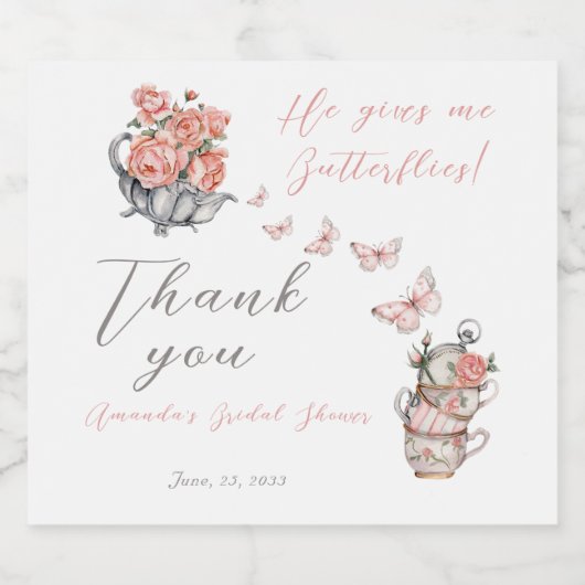 Hij Geeft Me Vlinders Thee Bloemrijke Bruiloft Fav Sparkling Wijnetiket (Enkel label)