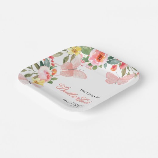 Hij geeft me vlinders Vrijgezellenfeest bloemen Papieren Bordje (Gebogen)