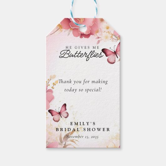 Hij geeft me vlinders Vrijgezellenfeest Cadeaulabel (Voorkant)