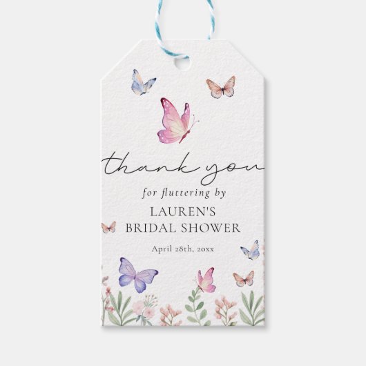 Hij geeft me vlinders Vrijgezellenfeest gunst Cadeaulabel (Voorkant)