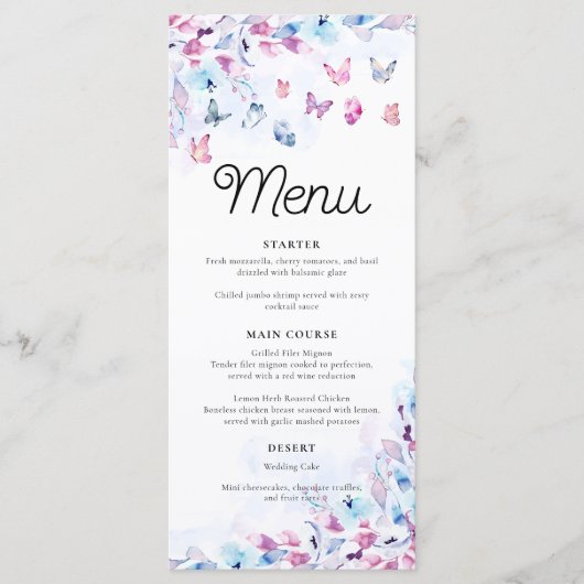 Hij geeft me vlinders Vrijgezellenfeest Menu (Voorkant)