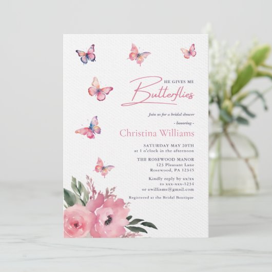 Hij geeft me vlinders Waterverf Vrijgezellenfeest Kaart (Staand voorkant)