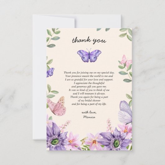 Hij geeft me vlinders Wildbloemen Vrijgezellenfees Bedankkaart (Voorkant)